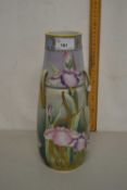 Tapering cylindrical vase decorated with iris flowers