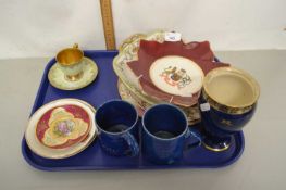 Tray of various mixed ceramics to include royalty issues, Crown Devon vase etc