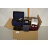 Box of various wristwatches, costume jewellery and other items
