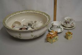 Mixed Lot: Large wash bowl, various assorted tea wares to include a Noddy children's set