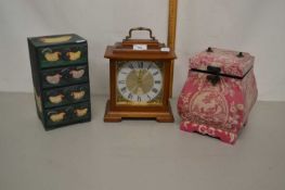 Modern mantel clock, small painted table top chest and a further small storage box (3)