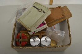 Box of various mixed items to include a pair of hallmarked silver sugar nips, silver sugar sifting