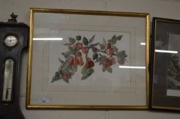 Bridget Graham Clotete, study of plums, watercolour, framed and glazed