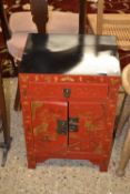 Modern Chinese red finish bedside cabinet