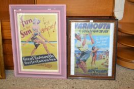 Two reproduction advertising prints for Great Yarmouth and Gorleston, framed