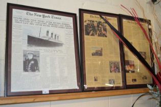 Group of three framed prints The New York Times, Titanic Edition, reproduction