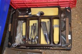 Box of various assorted glass wares, cutlery etc