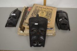 Mixed Lot: Three African wall masks together with a range of various magazines and royalty ephemera