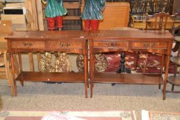 Pair of reproduction mahogany two drawer side tables