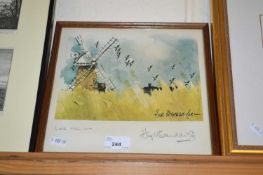 Hugh Brandon Cox, coloured print Lone Mill, framed and glazed
