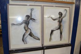 Lewis Davies, pair of studies, nude dancers, framed and glazed