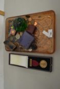 Tray of mixed items to include Royal Agricultural Society medals, paperweight, coinage etc