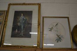 Mixed Lot: Coloured print of Hummingbirds together with a further print of a classical figure,