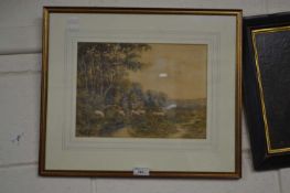 T.Mortimer, study of sheep grazing, watercolour, framed and glazed