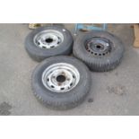 Three wheel rims with tyres