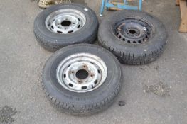 Three wheel rims with tyres