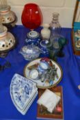 Mixed Lot: Various assorted ceramics and glass wares to include prunus pattern ginger jars,