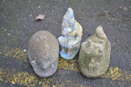 Mixed Lot: Two garden gnomes and a hedgehog (3)
