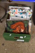 Box of various tapestry pictures, art supplies etc