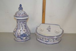 A Portuguese porcelain wall mounted water fountain