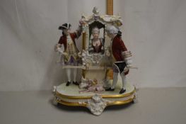 Royal Dux model of figures and a Sedan chair