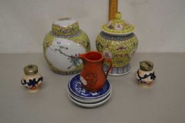 Mixed Lot: Modern Chinese covered jars and other assorted ceramics