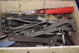 Box of various assorted spanners and other tools