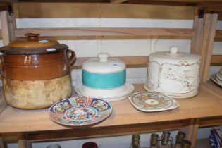 Two cheese dishes and covers, an Imari style plate etc