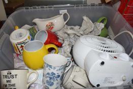 Mixed Lot: Assorted mugs, fan heater (NOT WORKING), butter dish and other items
