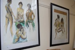 Lewis Davies, nude studies dated 94, framed and glazed (2)