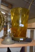 Mixed Lot: Large amber glass vase, metal wares etc