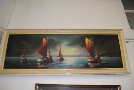 Boats at Sea, oil on canvas, framed