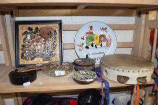 Mixed Lot: Tambourine, boomerang, fishing reel etc