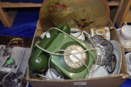 Mixed Lot: Green vintage telephone, quantity of royal commemorative mugs