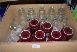 Box of various drinking glasses, Cadburys Chocolate mugs etc