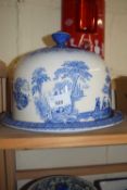 A Staffordshire Venetian blue and white cheese dish and cover