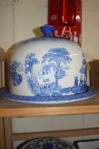 A Staffordshire Venetian blue and white cheese dish and cover