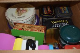 Box of various vintage tins