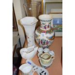 Mixed Lot: Assorted ceramics to include glass vase, other vases, jugs etc