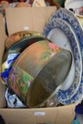 Mixed Lot: Blue and white dinner wares, tins etc
