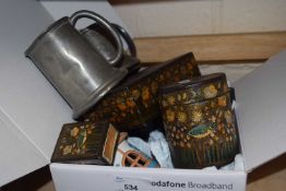 Mixed Lot: Two pewter mugs, storage boxes, small ceramics etc