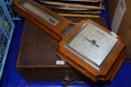 Mid 20th Century barometer and a wooden storage box