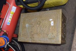 Brass mounted coal box together with a small wooden box and a copper tin