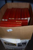 Two boxes of books, Agatha Christie red and gilt volumes