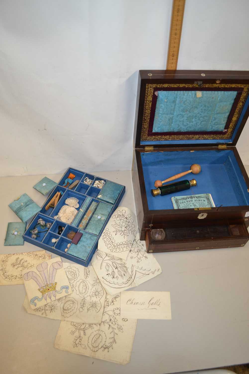 Victorian mother of pearl inlaid jewellery box and various contents - Image 2 of 3