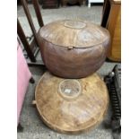 Three retro leather covered footstools