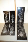 Collection of modern Oriental black lacquered and mother of pearl inlaid wall plaques