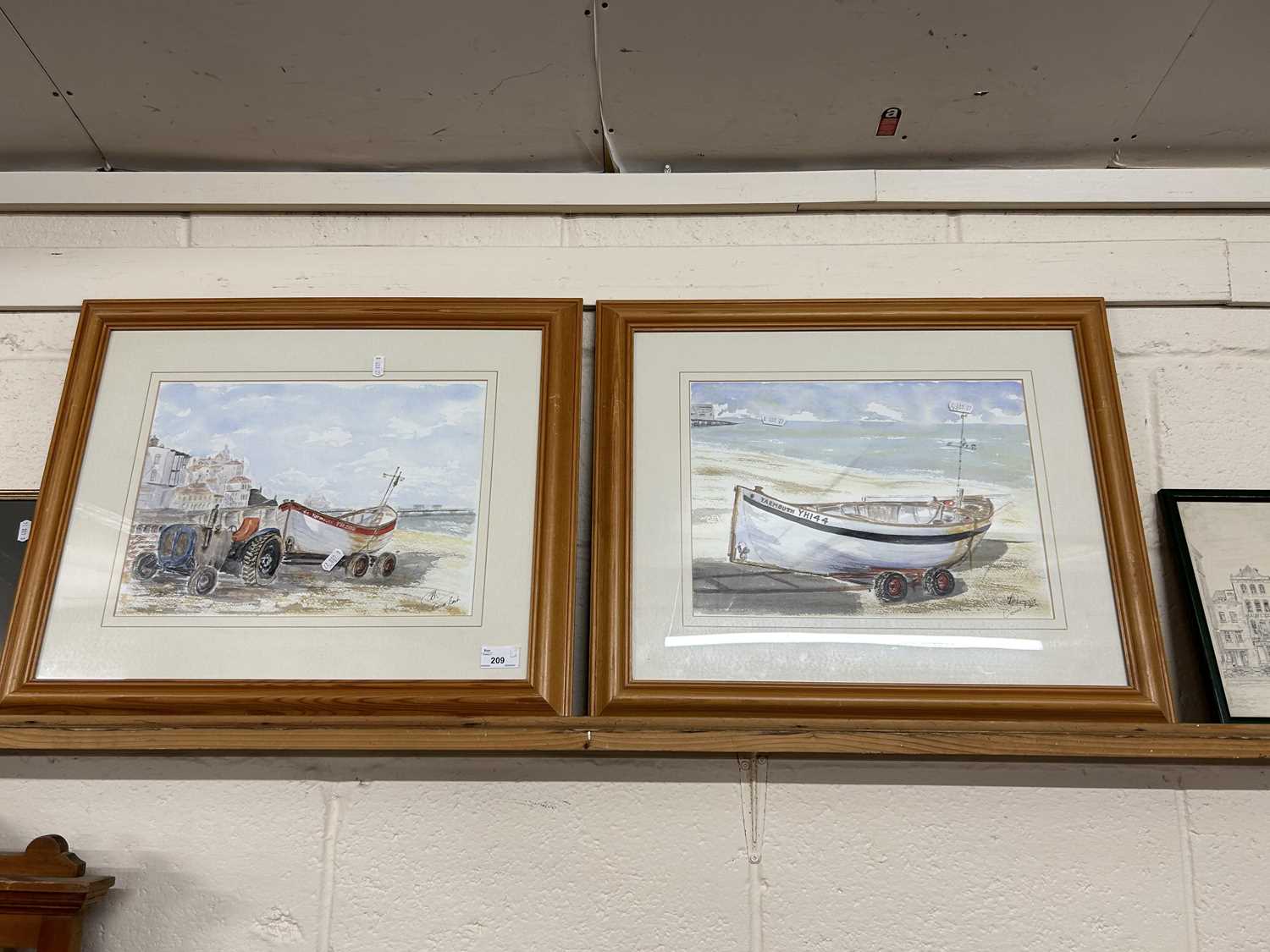 Two contemporary studies of Cromer Beach scenes with fishing boats