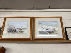 Two contemporary studies of Cromer Beach scenes with fishing boats