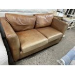 Brown leather two seater sofa